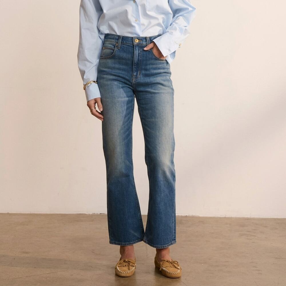 Jamie Haller Kenickie Straight Leg Jeans Mid Rise Blue Distressed Indigo Size 25